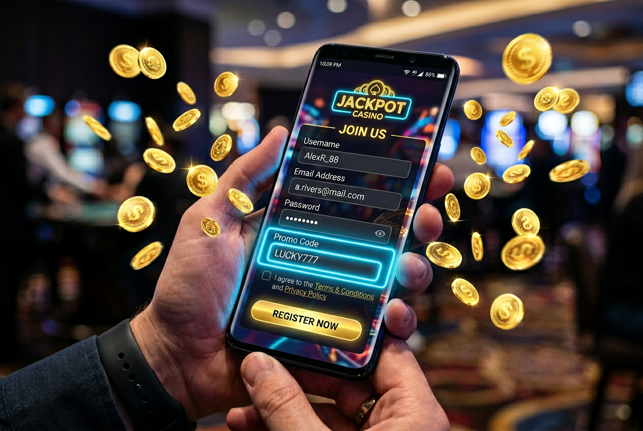 Interfejs aktywacji kodu promocyjnego w kasynie online na smartfonie
